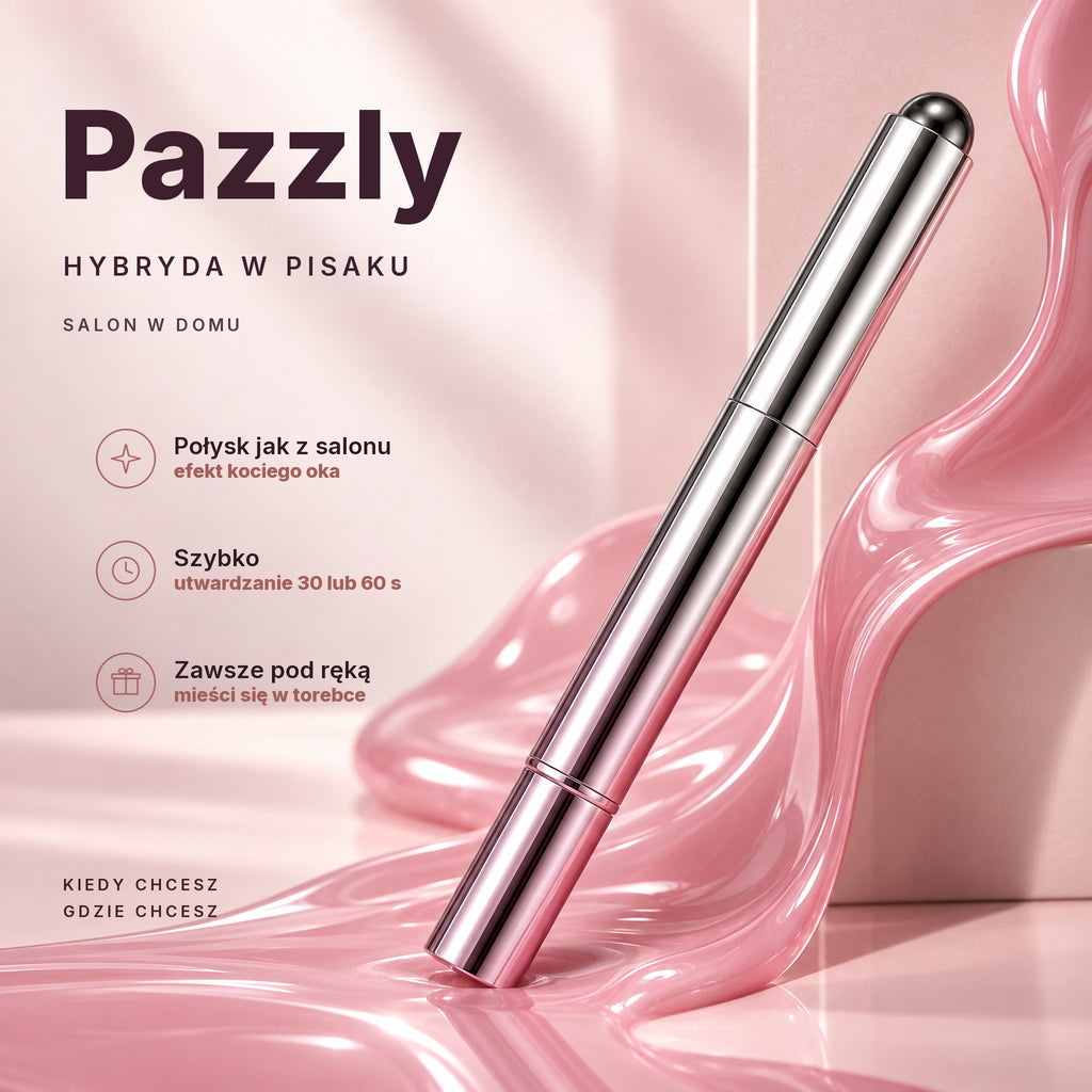 Pisak hybrydowy Pazzly na tle różowego żelu