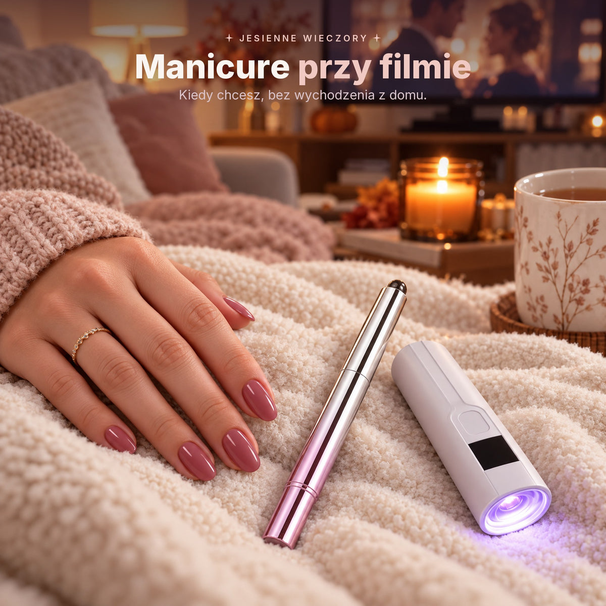 Manicure w domu przy filmie, jesienny wieczór